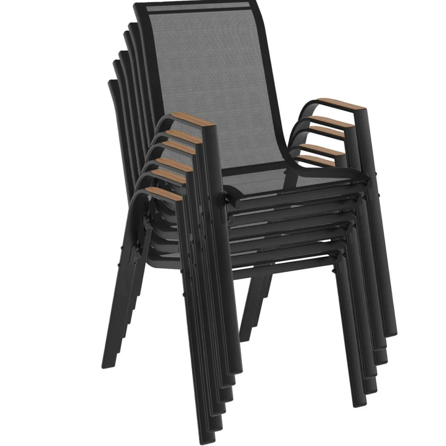 Lot de 6 chaises de jardin métal et textilène noir et bois*IDMarket Hot