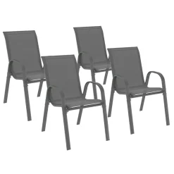 Lot de 4 chaises de jardin empilables en métal gris anthracite et textilène*IDMarket New
