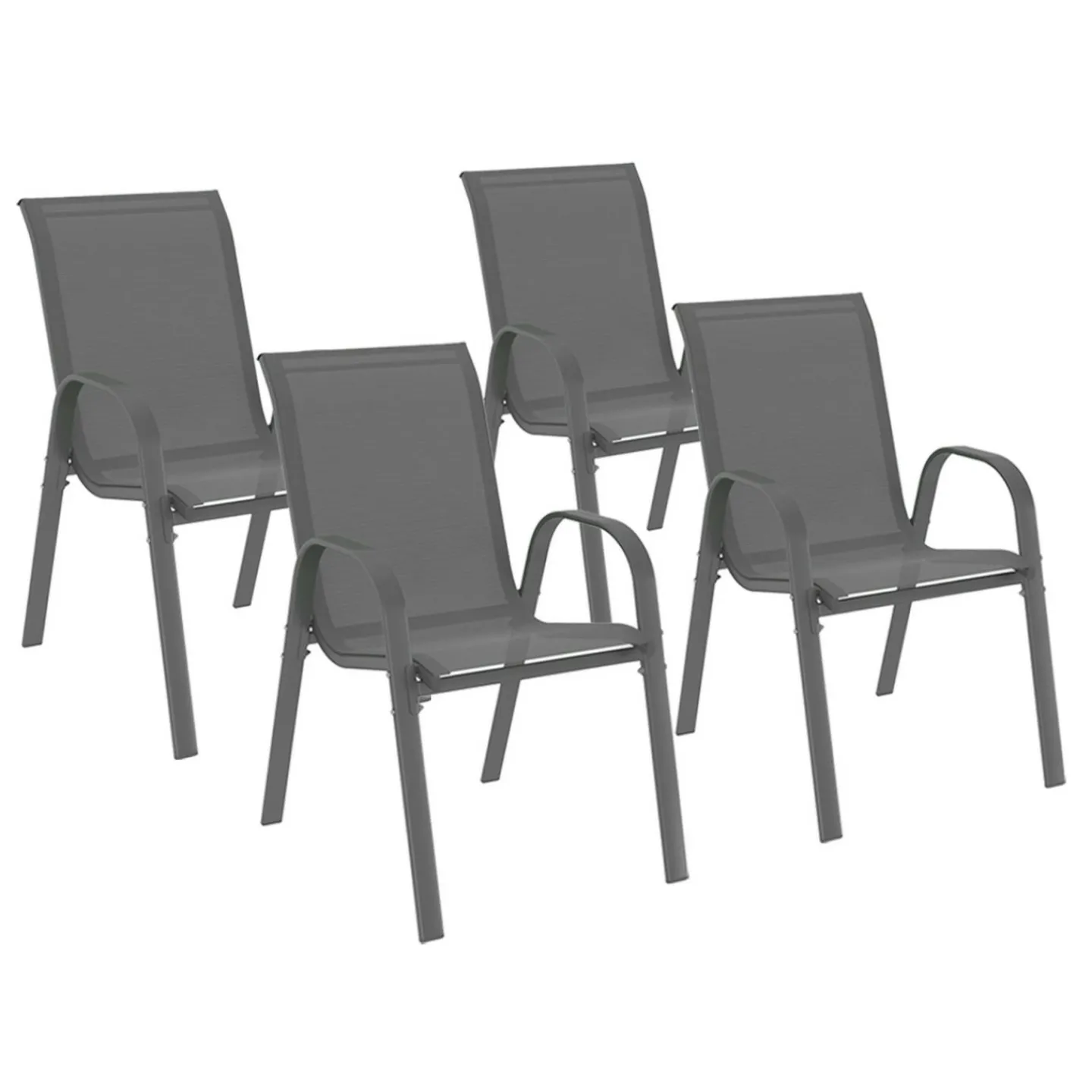 Lot de 4 chaises de jardin empilables en métal gris anthracite et textilène*IDMarket New