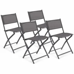 Lot de 4 chaises de jardin pliantes grises en acier et textilène*IDMarket Clearance