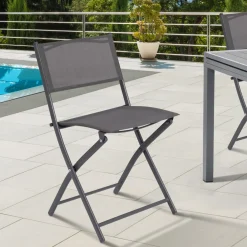 Lot de 6 chaises de jardin pliantes gris anthracite en métal et textilène*IDMarket Discount