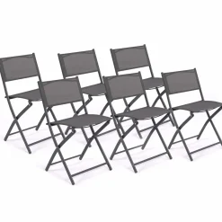 Lot de 6 chaises de jardin pliantes gris anthracite en métal et textilène*IDMarket Discount