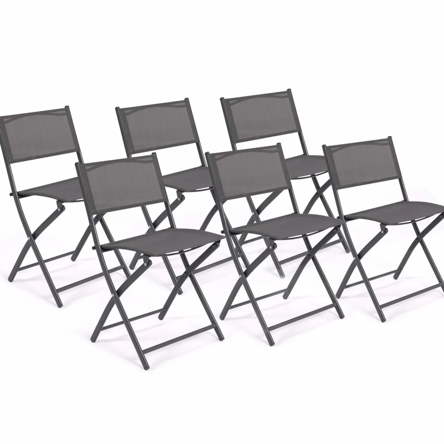 Lot de 6 chaises de jardin pliantes gris anthracite en métal et textilène*IDMarket Discount