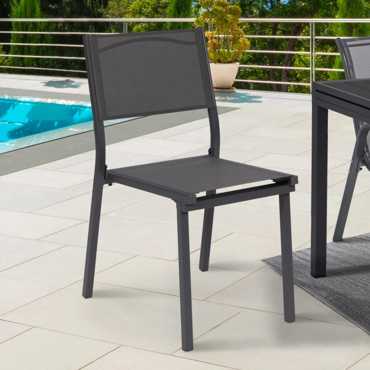 Lot de 6 chaises de jardin empilables gris anthracite en métal et textilène*IDMarket Discount