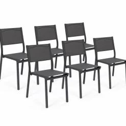 Lot de 6 chaises de jardin empilables gris anthracite en métal et textilène*IDMarket Discount