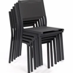 Lot de 6 chaises de jardin empilables gris anthracite en métal et textilène*IDMarket Discount
