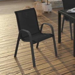 Lot de 4 chaises de jardin empilables en métal noir et textilène*IDMarket Clearance