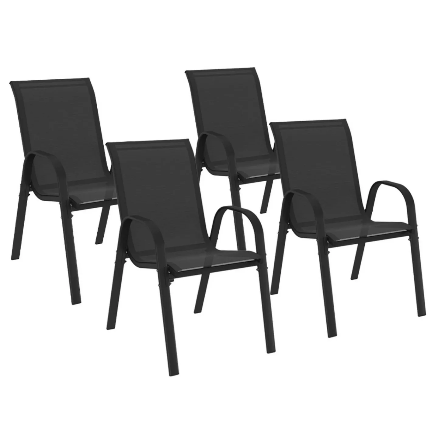 Lot de 4 chaises de jardin empilables en métal noir et textilène*IDMarket Clearance