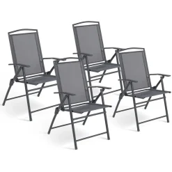 Lot de 4 chaises de jardin pliantes dossier inclinable avec accoudoirs gris anthracite*IDMarket Best
