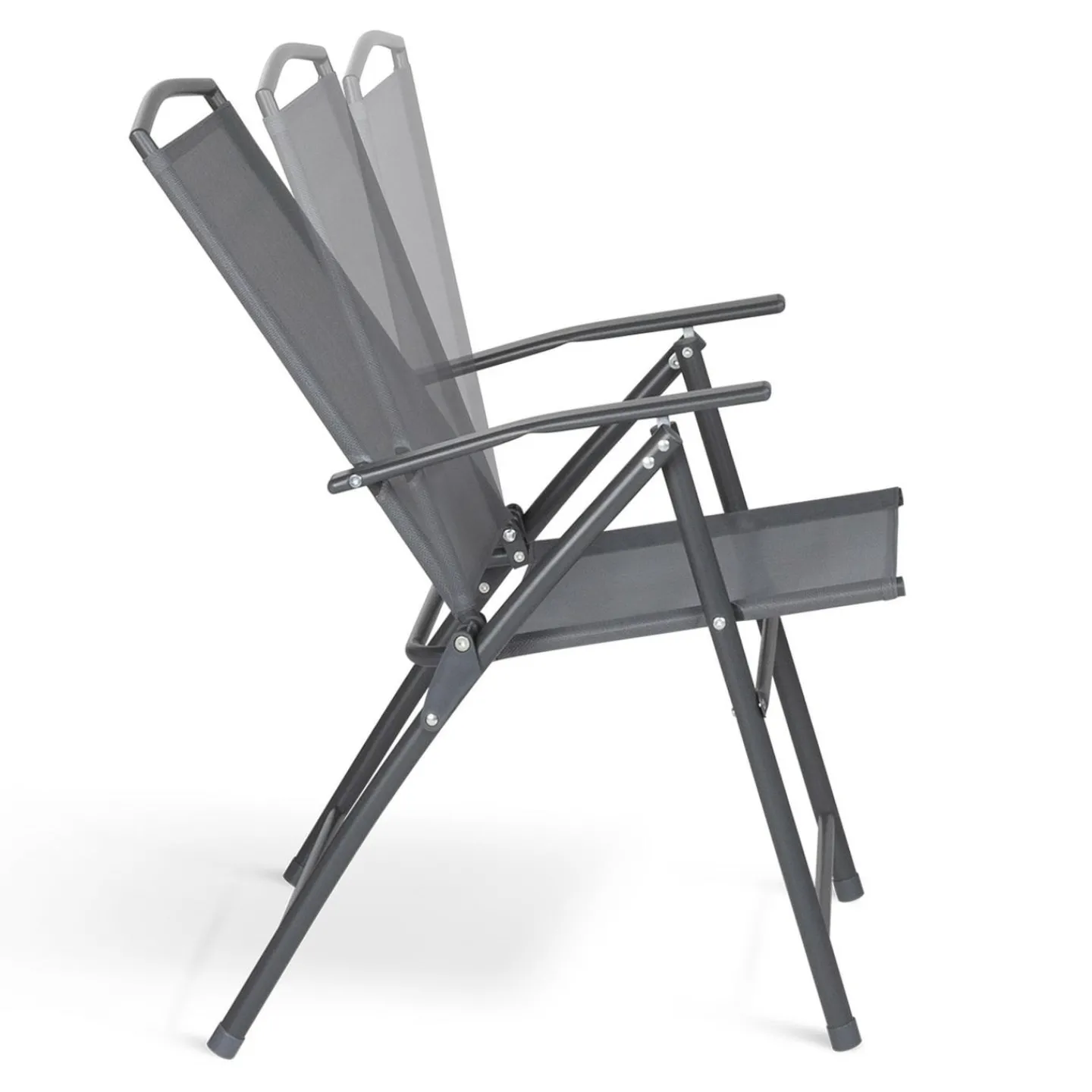 Lot de 4 chaises de jardin pliantes dossier inclinable avec accoudoirs gris anthracite*IDMarket Best