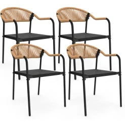 Lot de 4 chaises de jardin extérieures en métal, en cordage, en textilène et rotin clair*IDMarket Best