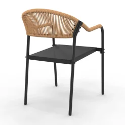 Lot de 4 chaises de jardin extérieures en métal, en cordage, en textilène et rotin clair*IDMarket Best