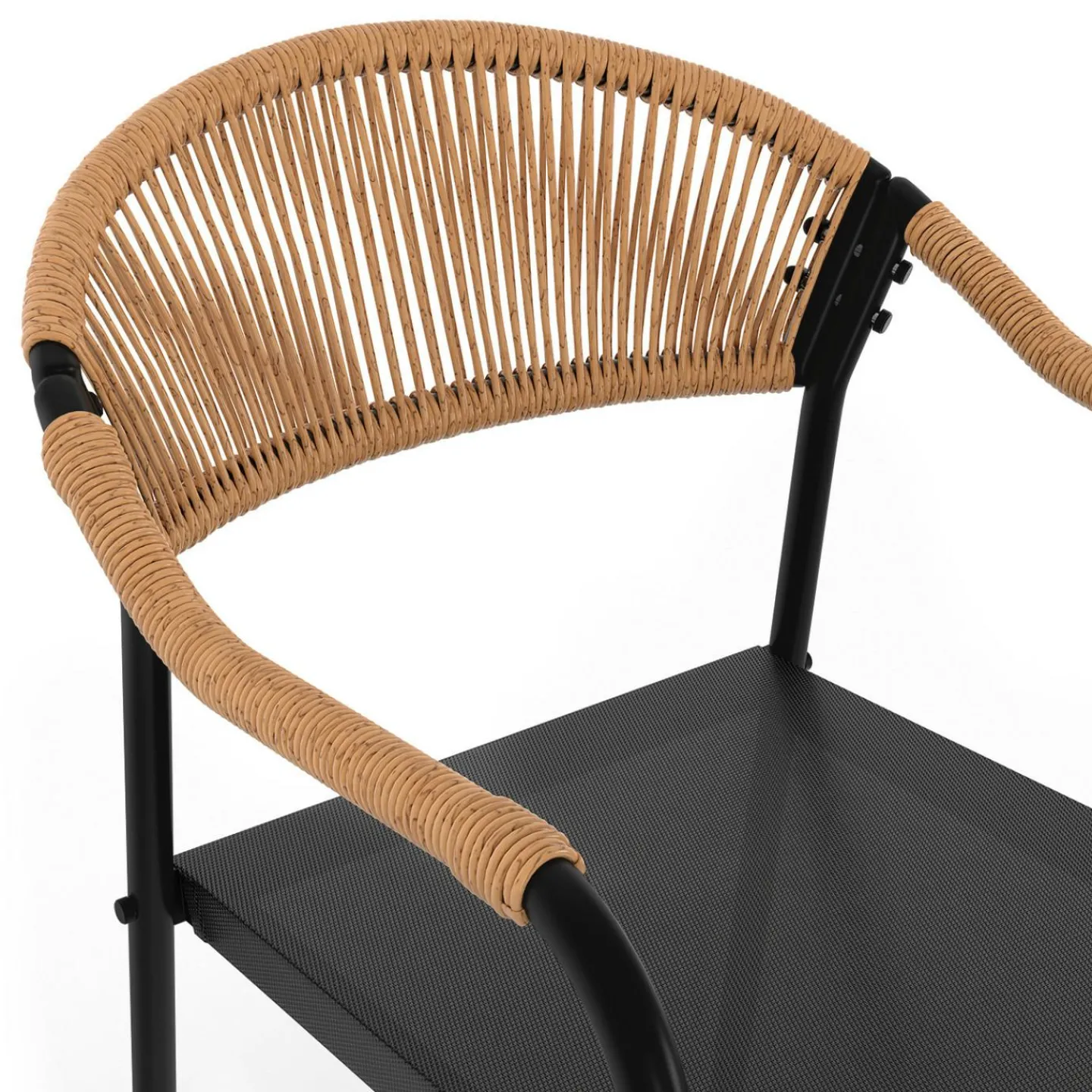 Lot de 4 chaises de jardin extérieures en métal, en cordage, en textilène et rotin clair*IDMarket Best