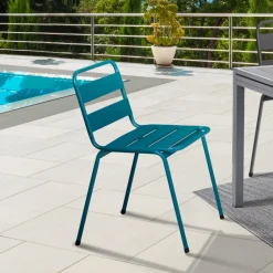 Lot de 6 chaises de jardin empilables en acier gris anthracite, noir et bleu*IDMarket New