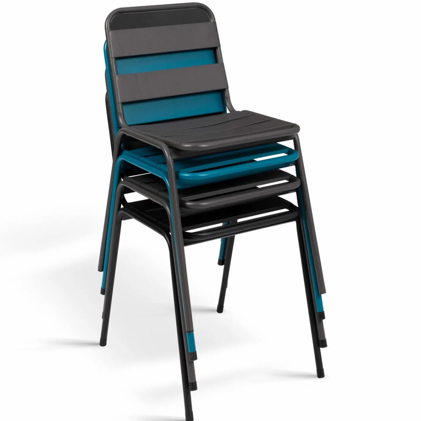 Lot de 6 chaises de jardin empilables en acier gris anthracite, noir et bleu*IDMarket New