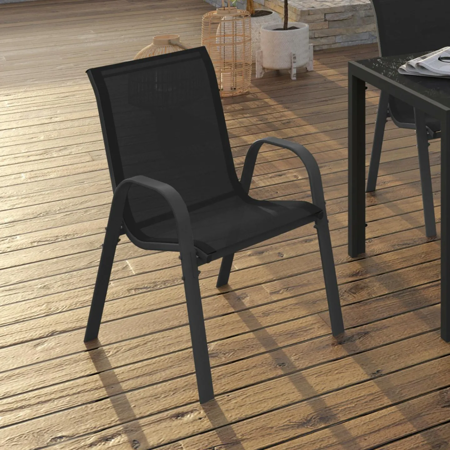 Lot de 6 chaises de jardin empilables en métal noir et textilène*IDMarket Hot