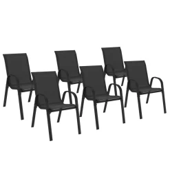 Lot de 6 chaises de jardin empilables en métal noir et textilène*IDMarket Hot