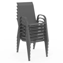 Lot de 6 chaises de jardin empilables en métal gris anthracite et textilène*IDMarket Sale