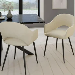 Lot de 2 chaises de salle à manger, fauteuils de table CLARA en velours crème*IDMarket Online