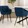 Lot de 2 chaises de salle à manger, fauteuils de table capitonnés LYA velours bleu canard*IDMarket Online
