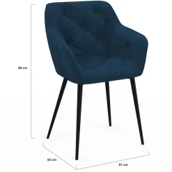 Lot de 2 chaises de salle à manger, fauteuils de table capitonnés LYA velours bleu canard*IDMarket Online