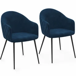 Lot de 2 chaises de salle à manger design en velours bleu canard*IDMarket New