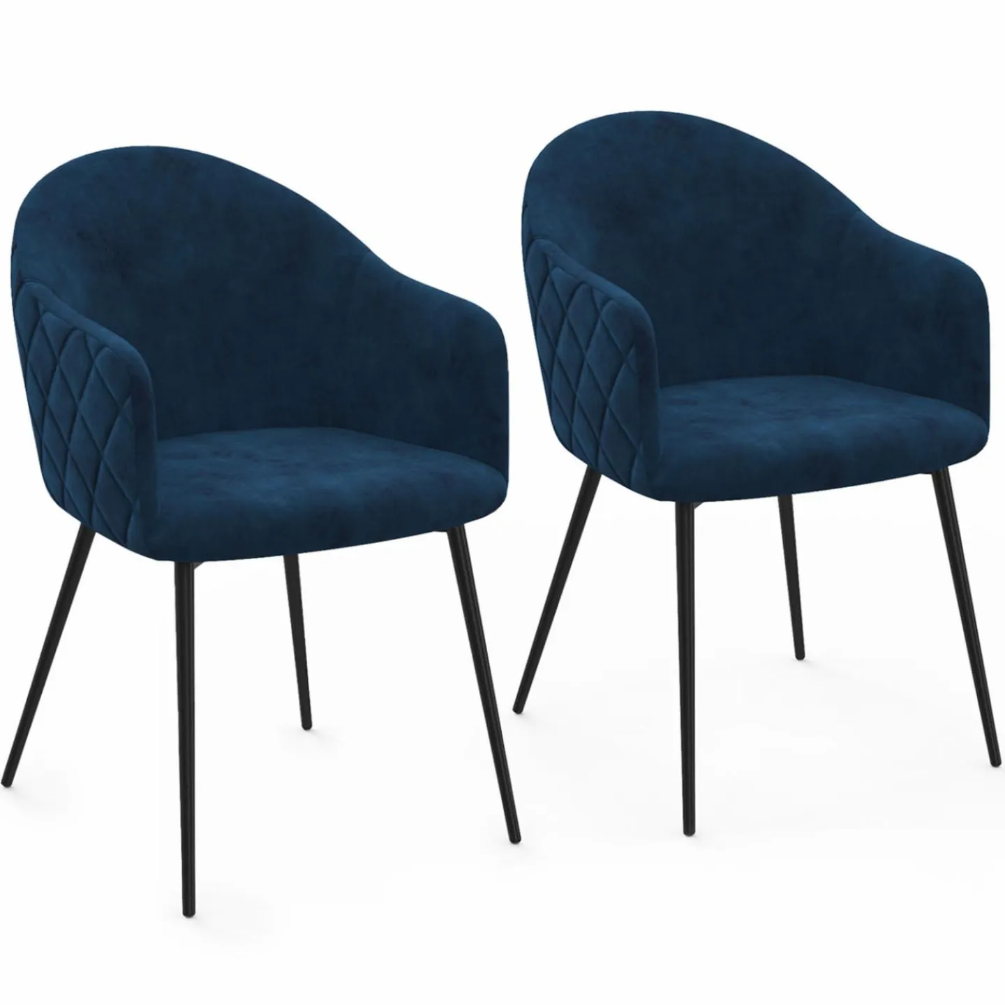 Lot de 2 chaises de salle à manger design en velours bleu canard*IDMarket New
