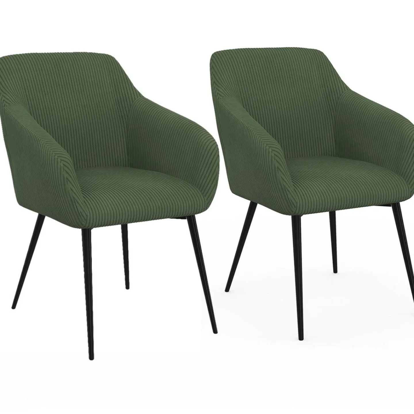 Lot de 2 chaises de salle à manger, fauteuils de table en velours côtelé vert kaki*IDMarket Outlet