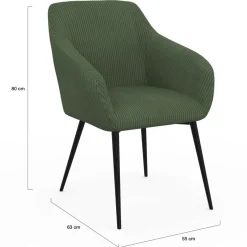 Lot de 2 chaises de salle à manger, fauteuils de table en velours côtelé vert kaki*IDMarket Outlet