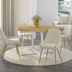 Lot de 4 chaises de salle à manger en velours beige avec demi-accoudoirs*IDMarket