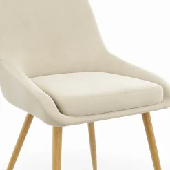 Lot de 4 chaises de salle à manger en velours beige avec demi-accoudoirs*IDMarket