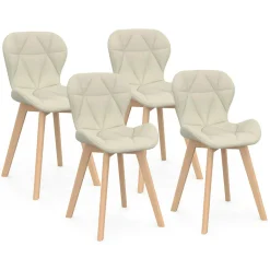 Lot de 4 chaises en tissu beige design pour salle à manger*IDMarket Online