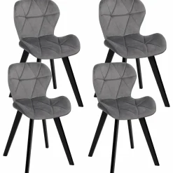 Lot de 4 chaises en velours gris clair avec pieds noirs assise matelassée*IDMarket Clearance