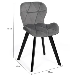 Lot de 4 chaises en velours gris clair avec pieds noirs assise matelassée*IDMarket Clearance