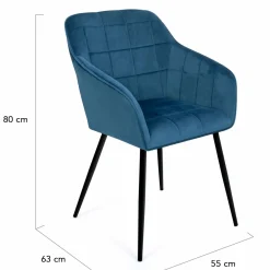 Lot de 2 chaises en velours bleu canard avec accoudoirs*IDMarket Best
