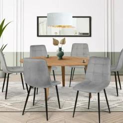 Lot de 6 chaises en velours gris clair matelassé*IDMarket New