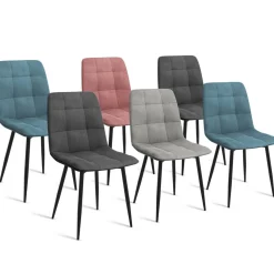 Lot de 6 chaises en velours couleur pastel bleu, rose et gris matelassées*IDMarket Discount
