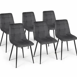 Lot de 6 chaises en velours gris foncé matelassé*IDMarket Sale