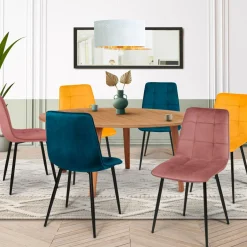 Lot de 6 chaises en velours mix color bleu x2, jaune ocre x2, rose x2*IDMarket Online