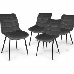 Lot de 4 chaises en velours gris matelassé*IDMarket Discount