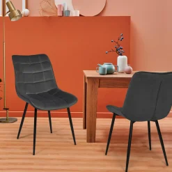 Lot de 4 chaises en velours gris matelassé*IDMarket Discount