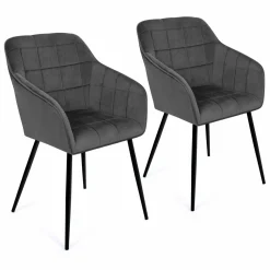 Lot de 2 chaises en velours gris avec accoudoirs*IDMarket New