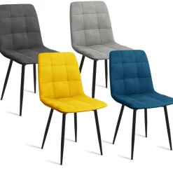 Lot de 4 chaises en velours bleu, jaune, gris clair et gris foncé matelassé*IDMarket Sale