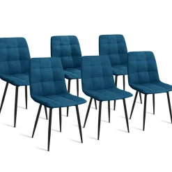 Lot de 6 chaises en velours bleu matelassé*IDMarket Online