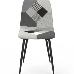 Lot de 6 chaises en velours gris foncé, gris clair, beige, noir et patchworks x2 pour salle à manger*IDMarket Clearance