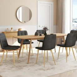 Lot de 6 chaises en velours gris foncé pied effet bois pour salle à manger*IDMarket New