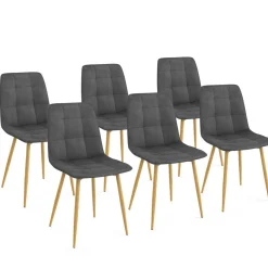 Lot de 6 chaises en velours gris foncé pied effet bois pour salle à manger*IDMarket New