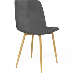 Lot de 6 chaises en velours gris foncé pied effet bois pour salle à manger*IDMarket New