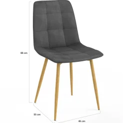 Lot de 6 chaises en velours gris foncé pied effet bois pour salle à manger*IDMarket New