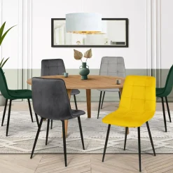 Lot de 6 chaises en velours mix vert, jaune et gris matelassées*IDMarket